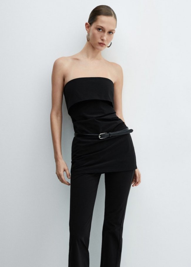 Mango Pantalón recto tiro alto - Negro