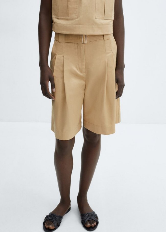 Mango Bermudas pinzas detalle - Marrón medio