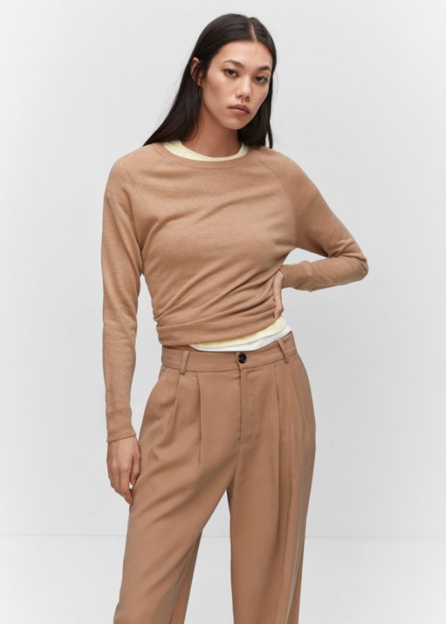 Mango Jersey punto fino cuello redondo - Marrón medio