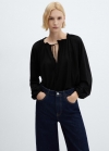 Mango Blusa manga abullonada - Negro