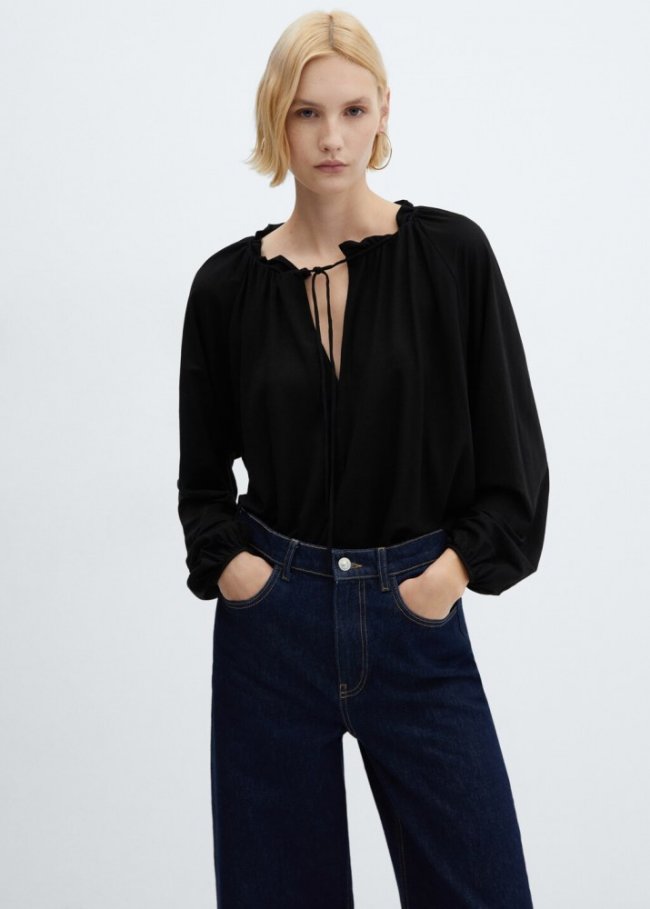 Mango Blusa manga abullonada - Negro
