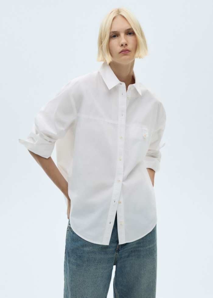 Mango Camisa algodón botón decorativo - Blanco roto