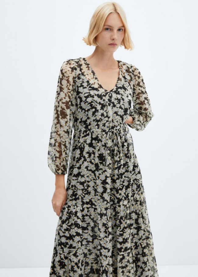 Mango Vestido midi estampado floral - Negro