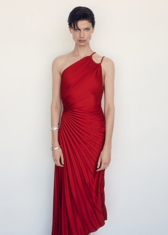Mango Vestido asimétrico plisado - Rojo