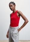 Mango Top canalé algodón - Rojo