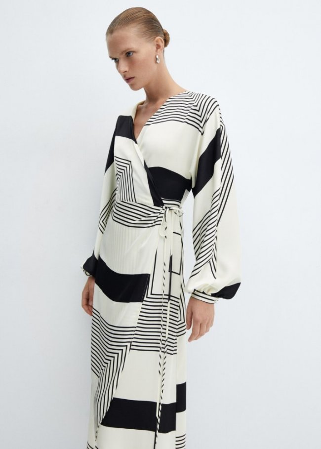 Mango Vestido cruzado estampado - Crudo