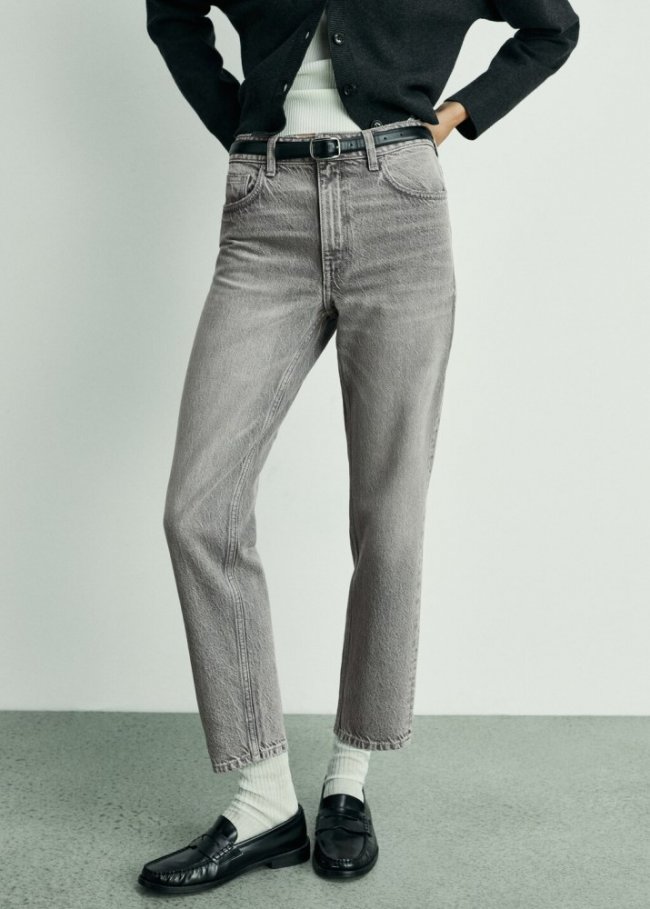 Mango Jeans Mom2000 mom tiro alto - Gris