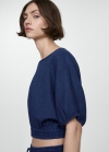 Mango Top algodón manga abullonada - Azul noche