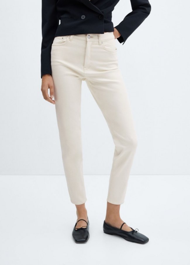 Mango Jeans Newmom confort tiro alto - Blanco roto