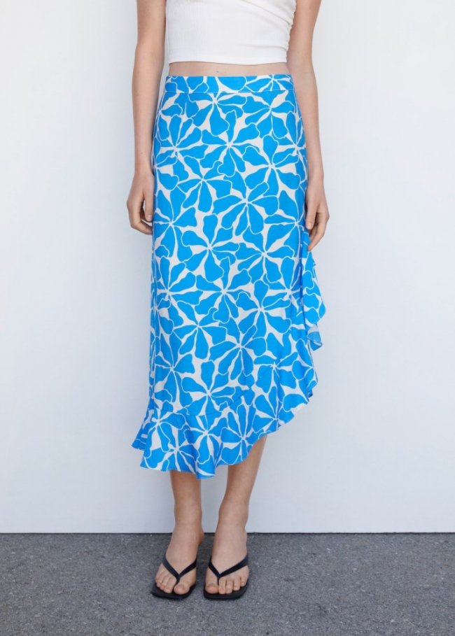 Mango Falda asimétrica estampada - Azul