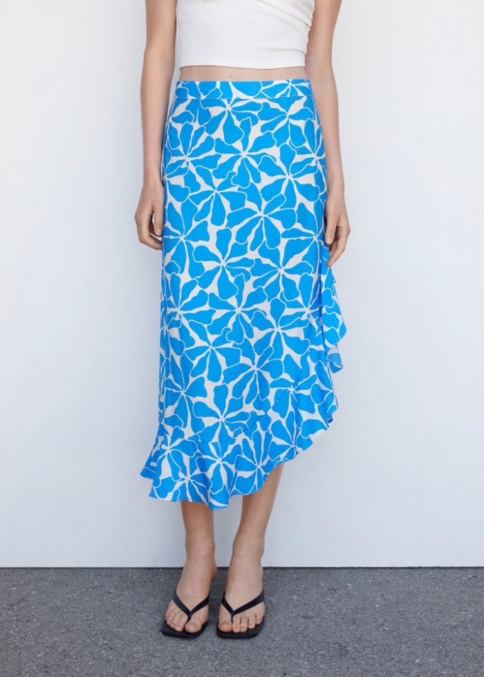 Mango Falda asimétrica estampada - Azul