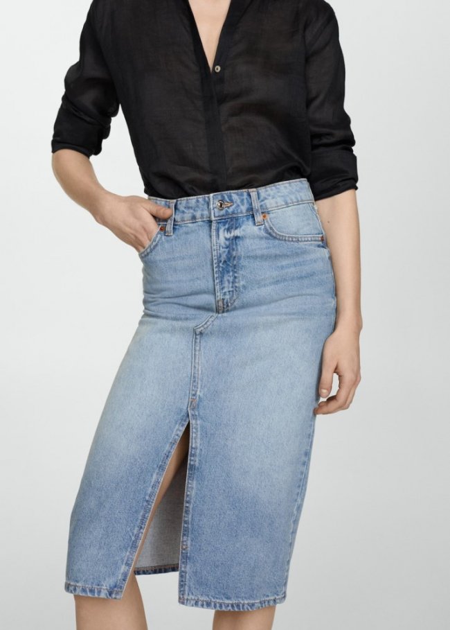 Mango Falda midi vaquera - Azul medio
