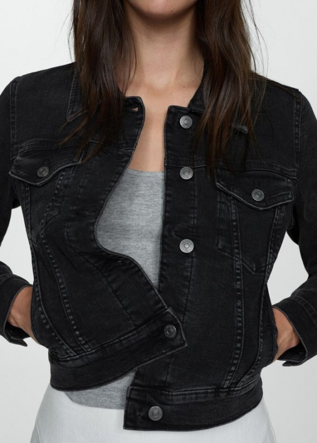 Mango Cazadora vaquera bolsillos - Denim negro