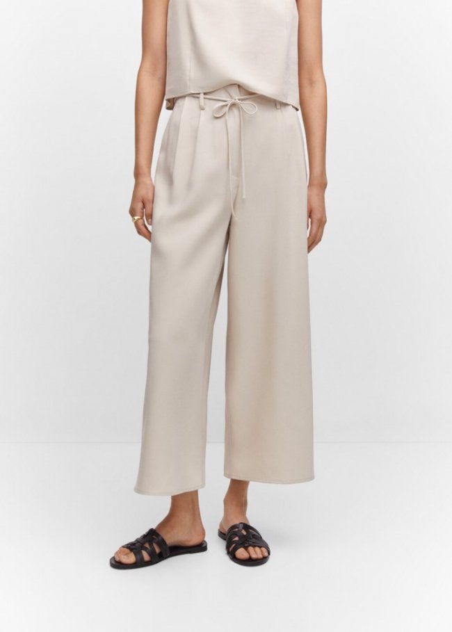 Mango Pantalón wideleg cintura elástica - Crudo