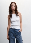 Mango Top canalé algodón - Blanco