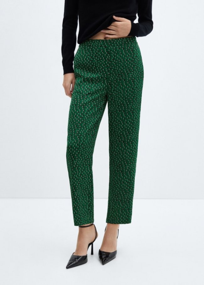 Mango Pantalón fluido estampado - Verde