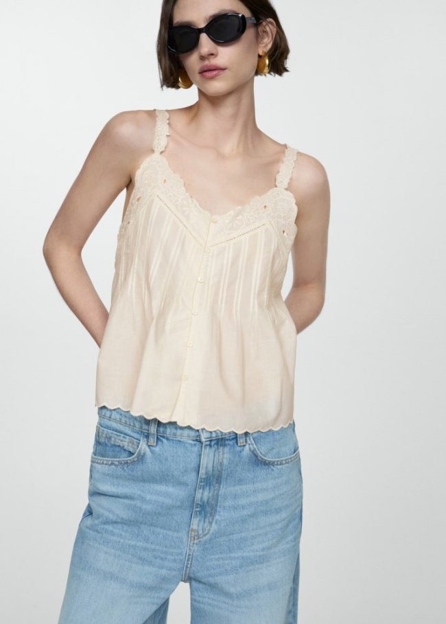 Mango Top tirantes bordado - Blanco roto