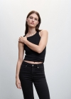 Mango Top canalé algodón - Negro