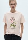 Mango Camiseta algodón flor estampada - Rosa palo