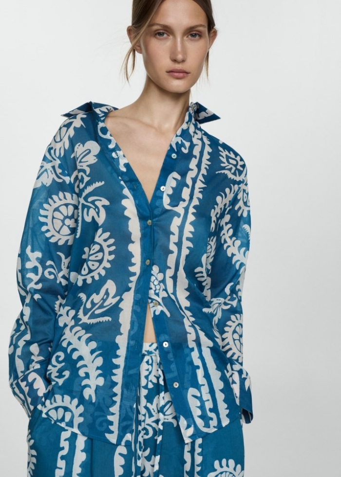 Mango Camisa oversize estampada - Azul