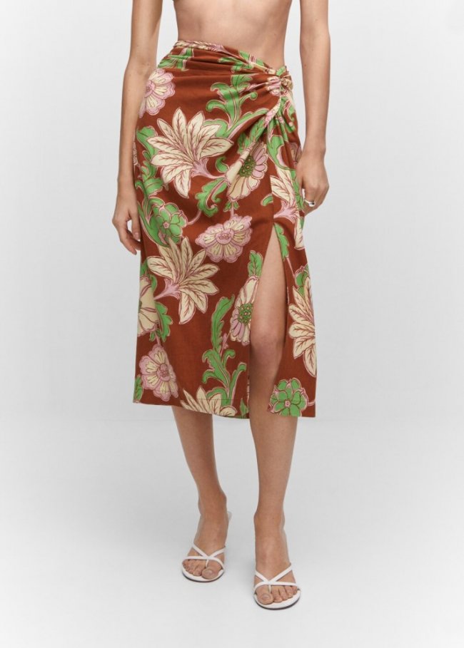 Mango Falda estampada nudo - Marrón