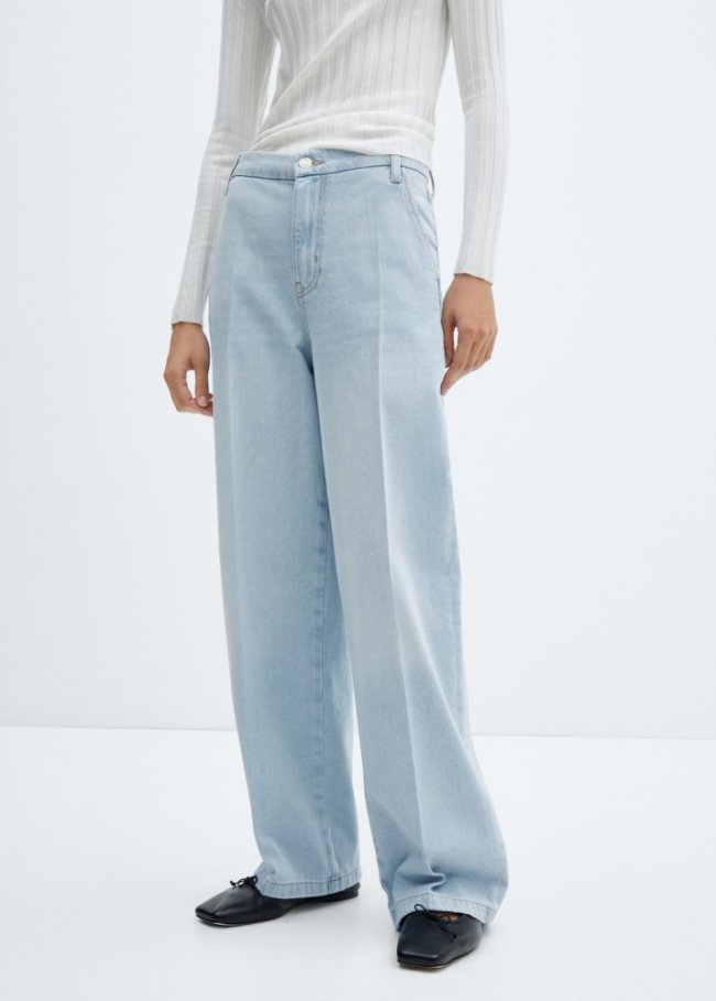 Mango Jeans rectos tiro medio - Azul bleach