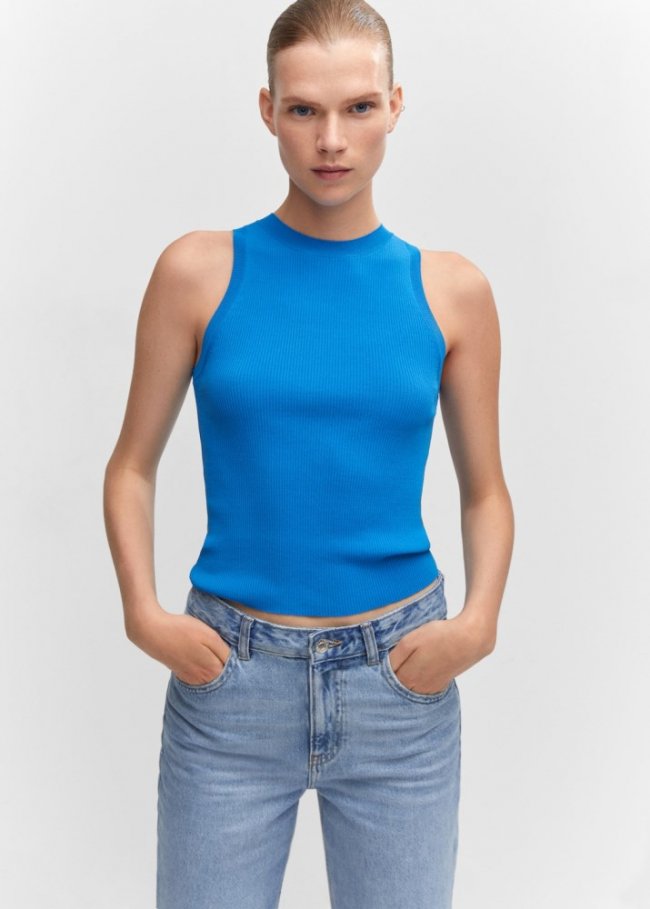 Mango Top punto canalé - Azul