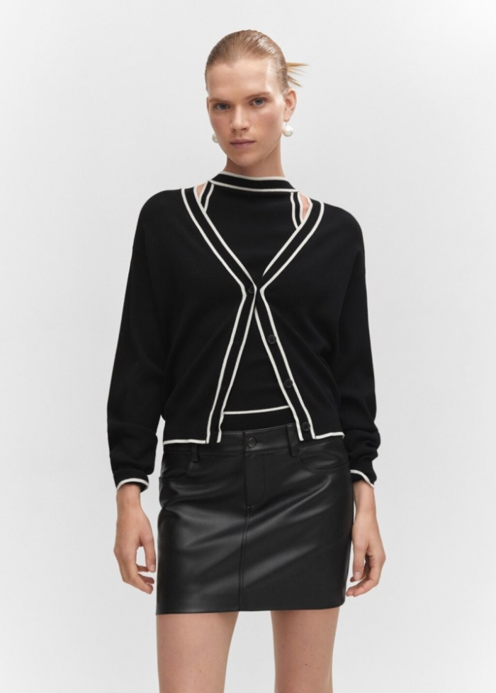 Mango Minifalda efecto piel - Negro