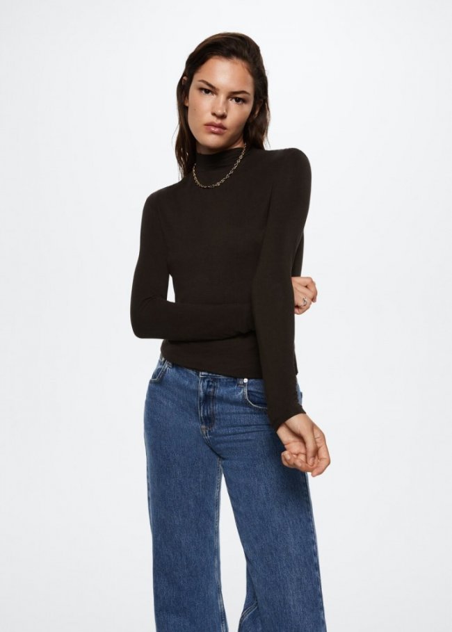 Mango Camiseta manga larga cuello alto - Marrón