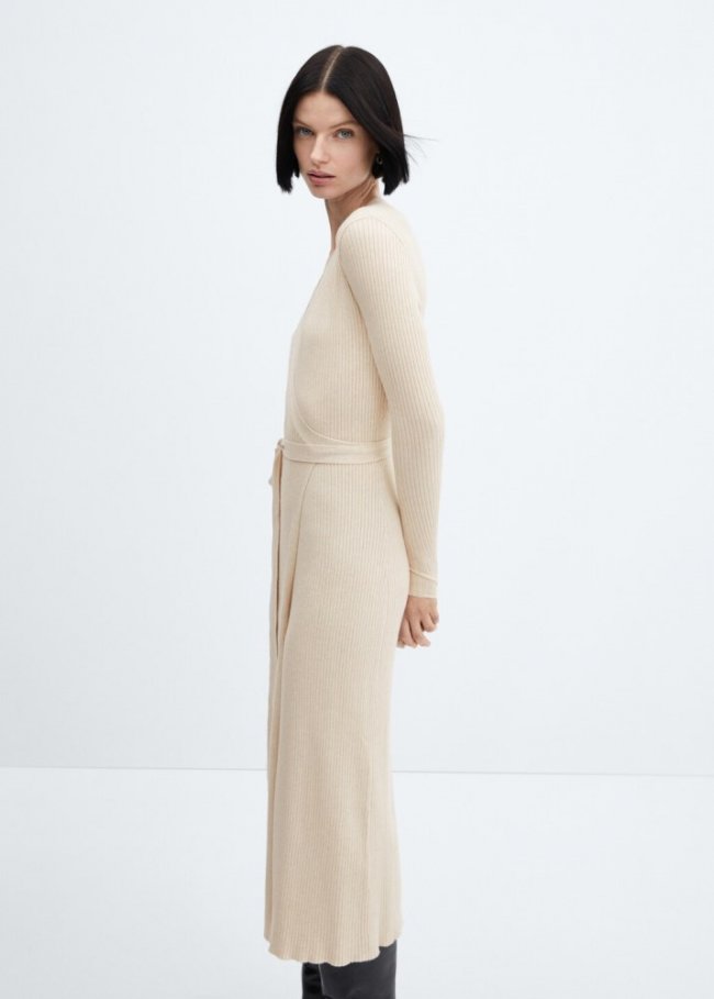 Mango Vestido canalé cruzado - Beige
