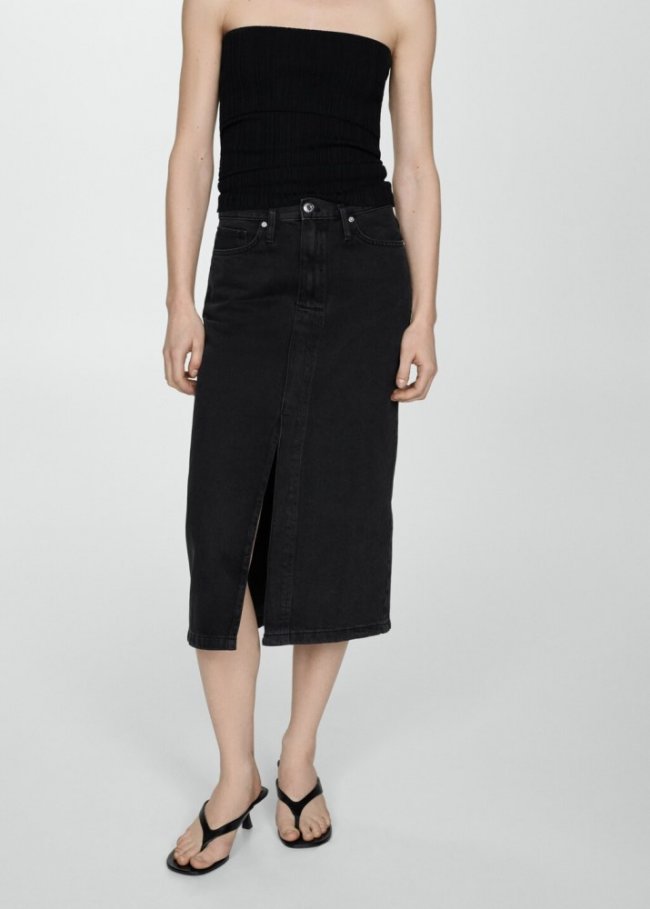 Mango Falda midi vaquera - Denim negro