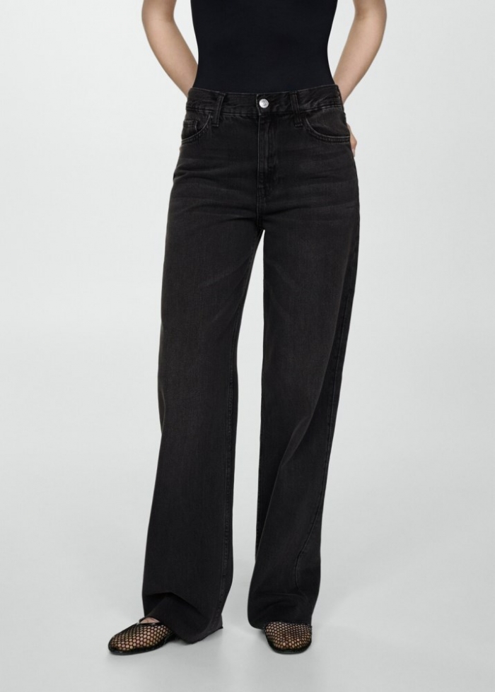 Mango Jeans wideleg tiro alto - Denim negro