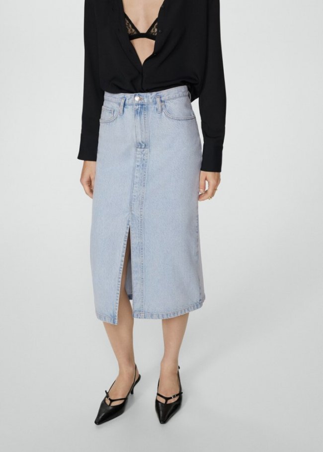 Mango Falda midi vaquera - Azul claro