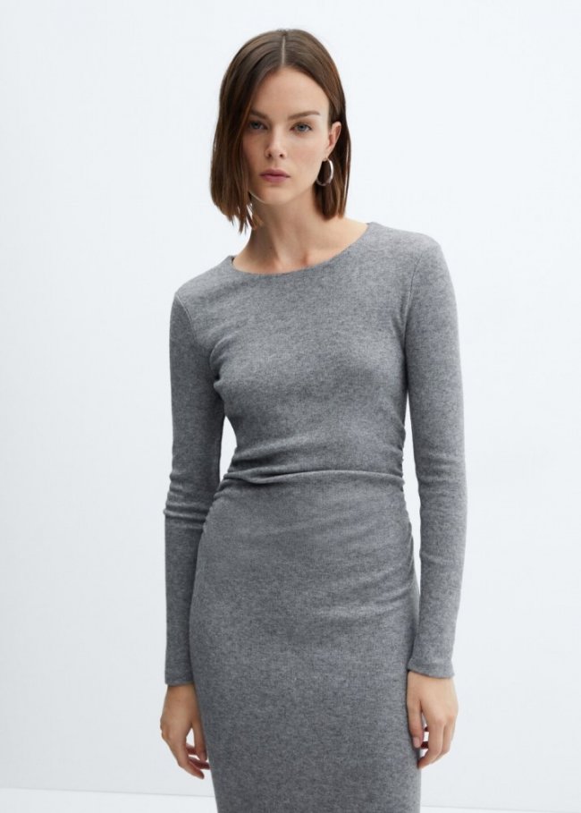 Mango Vestido detalles fruncidos - Gris
