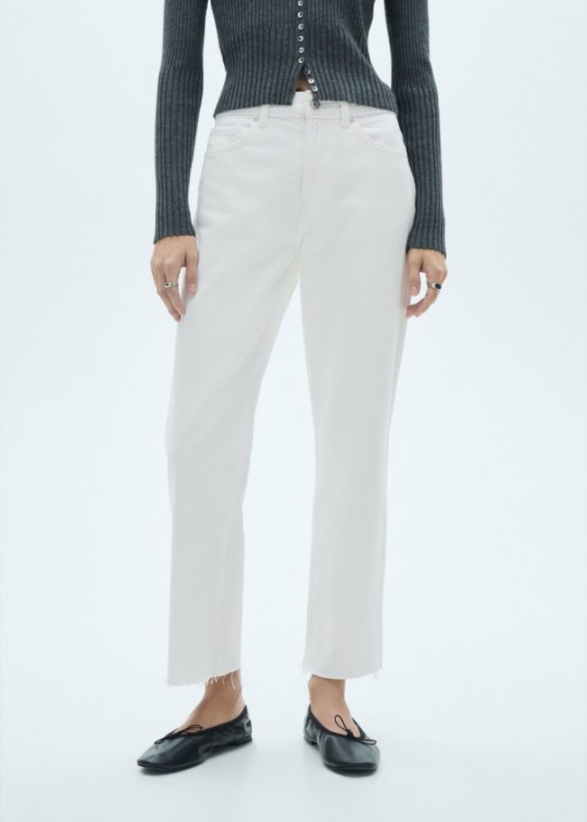 Mango Jeans Blanca rectos crop - Blanco