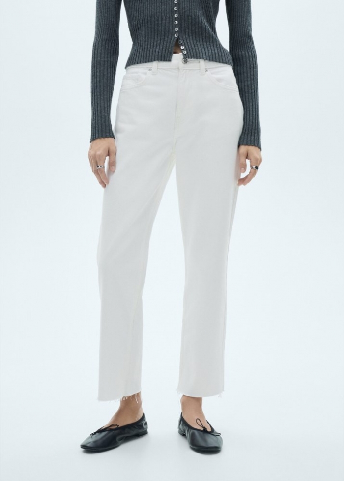Mango Jeans Blanca rectos crop - Blanco
