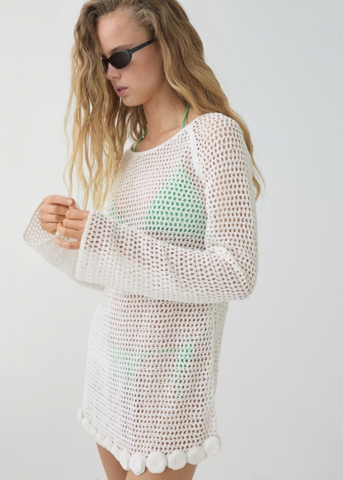 Mango Vestido crochet flores - Blanco roto