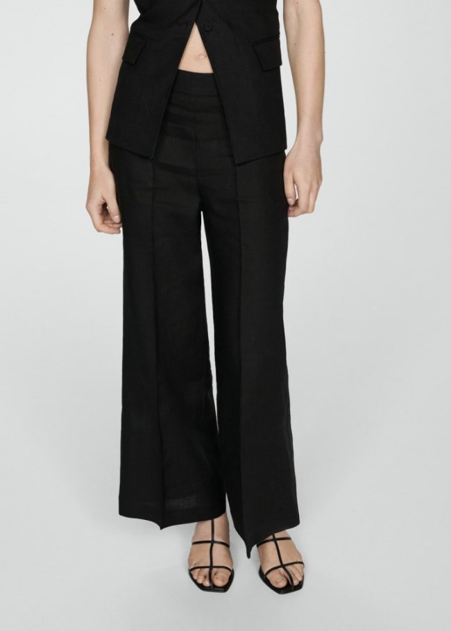 Mango Pantalón pinzas 100% lino - Negro