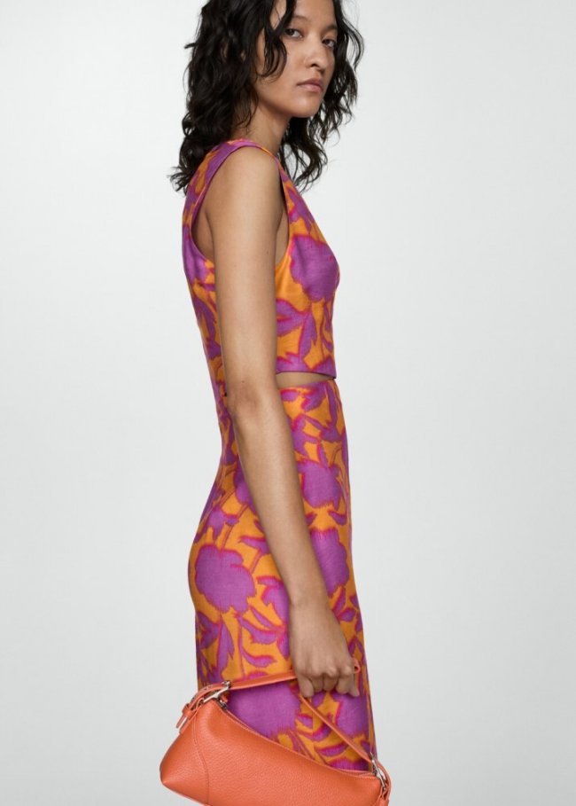 Mango Vestido estampado aberturas - Naranja