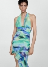 Mango Vestido drapeado volantes - Azul