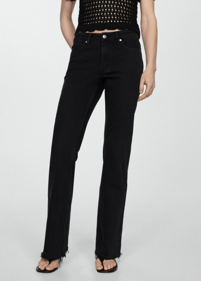 Mango Jeans flare tiro medio - Denim negro