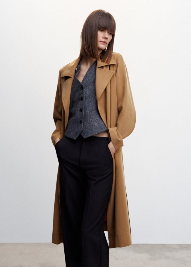 Mango Trench fluido solapas - Marrón tabaco