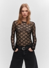 Mango Camiseta calados geométricos - Negro