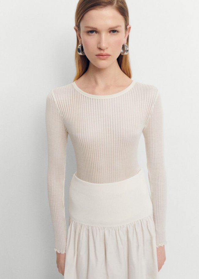 Mango Camiseta seda manga larga - Blanco