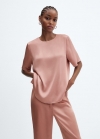Mango Blusa satinada - Rosa pastel