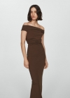 Mango Vestido drapeado hombros descubiertos - Chocolate