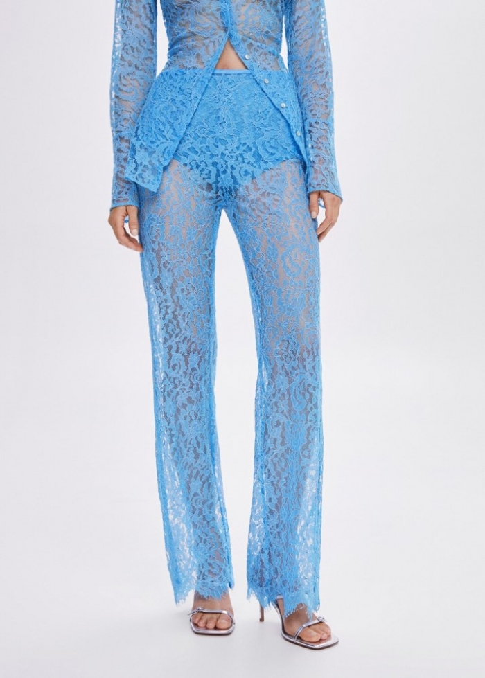 Mango Pantalón palazzo guipur - Azul