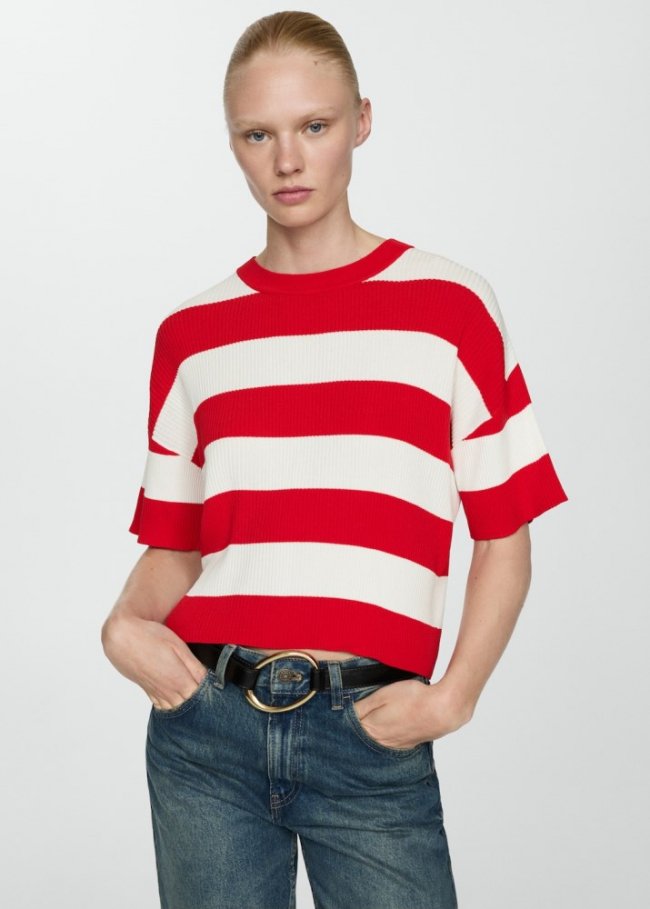 Mango Camiseta punto canalé - Rojo