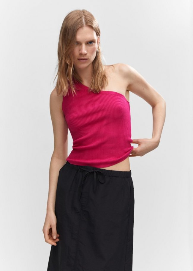Mango Top punto cuello asimétrico - Fucsia