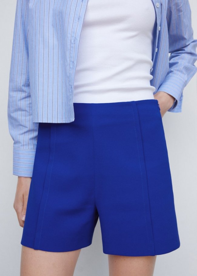 Mango Shorts rectos tiro alto - Azul tinta